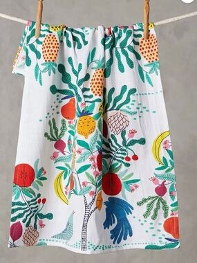Bright Tropical Fruit Print Cotton Tea Towel